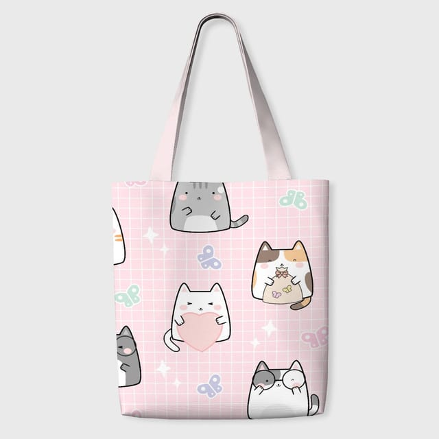 Kawaii Cat Print Tote Bag for Cat Lovers Daily Use