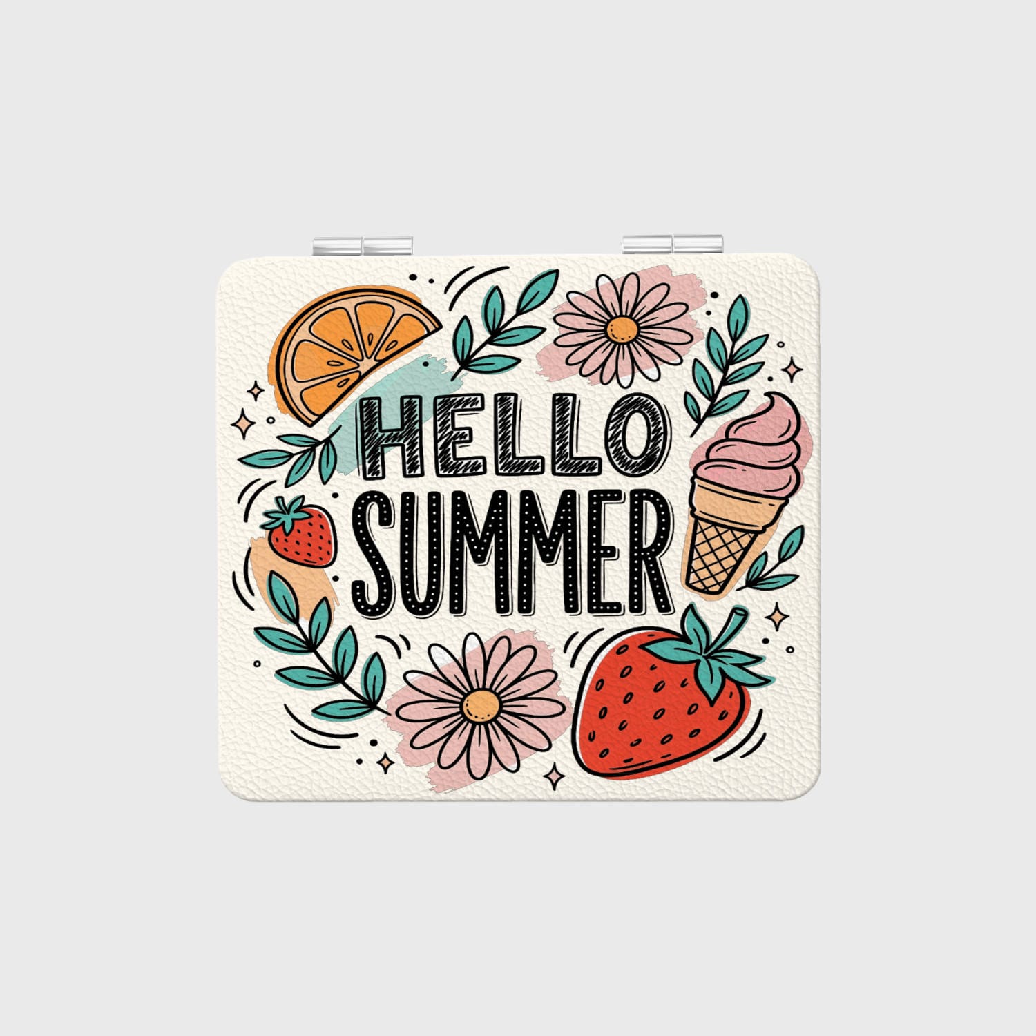 Hello Summer Fruit Floral Pocket Makeup Mirror Gift for Her