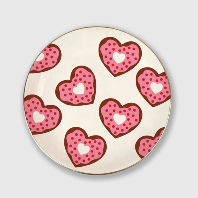 Pink Heart Cookie Ceramic Trinket Tray for Valentines Gift