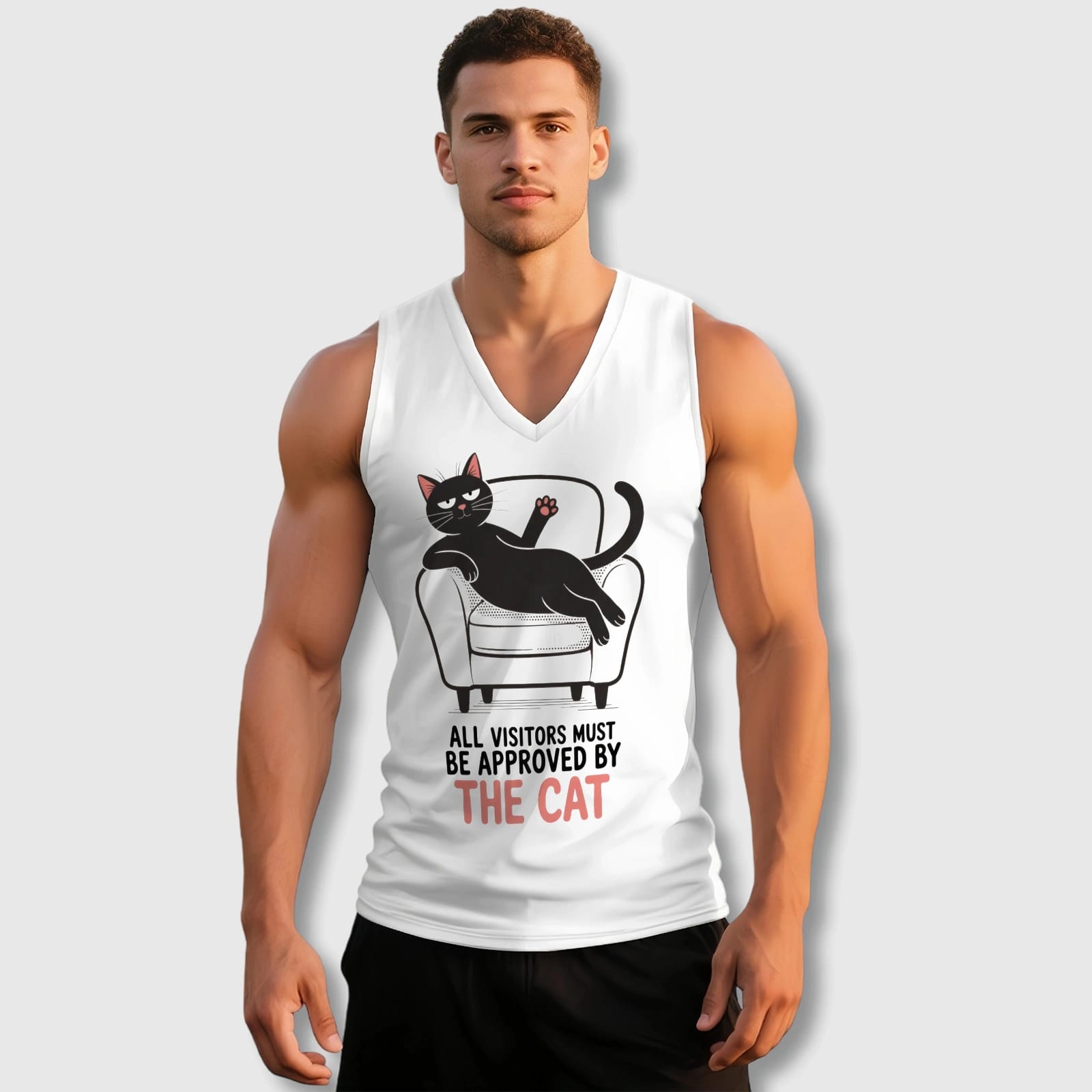 Funny Cat Quote V-Neck Tank Top for Cat Lovers Gym