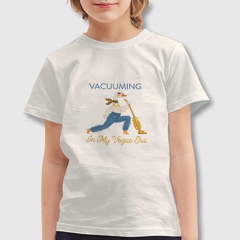 Funny Vacuuming Goose Kids T-Shirt for Boys Girls Daily Wear