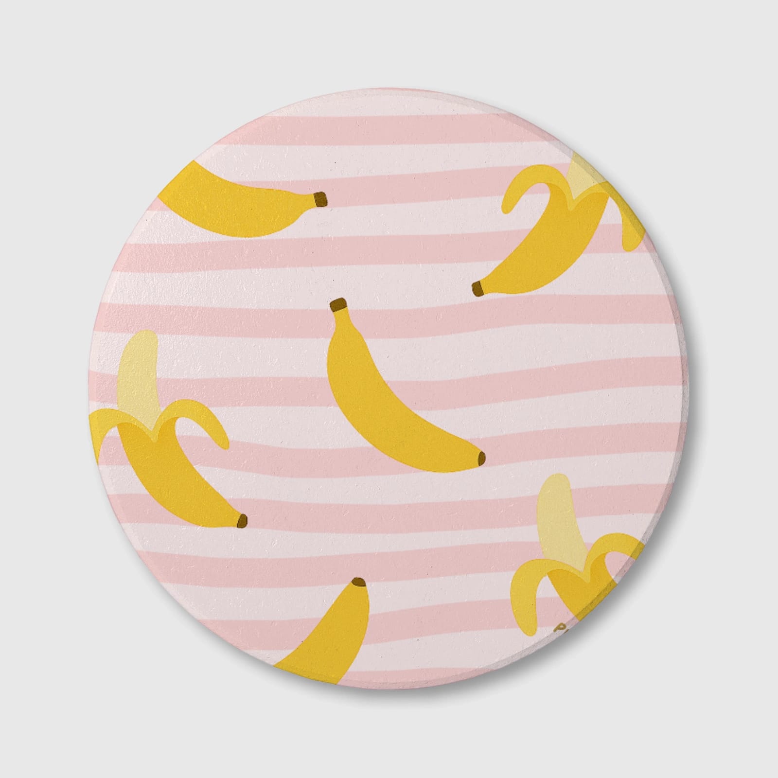 Pink Banana Stripe Ceramic Coaster for Fruit Lovers Daily Use