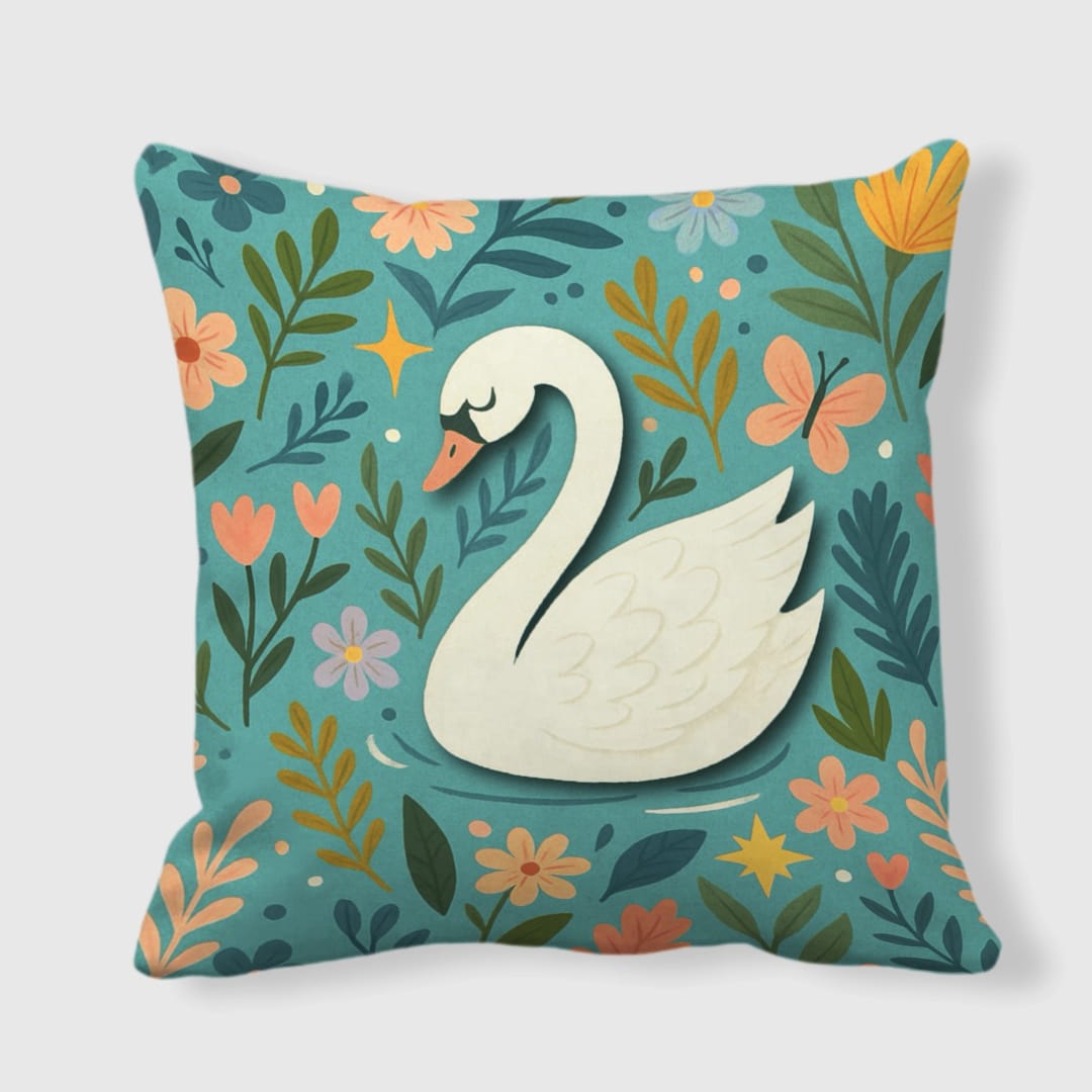White Swan Floral Throw Pillows for Home Decor & Gifting - 1