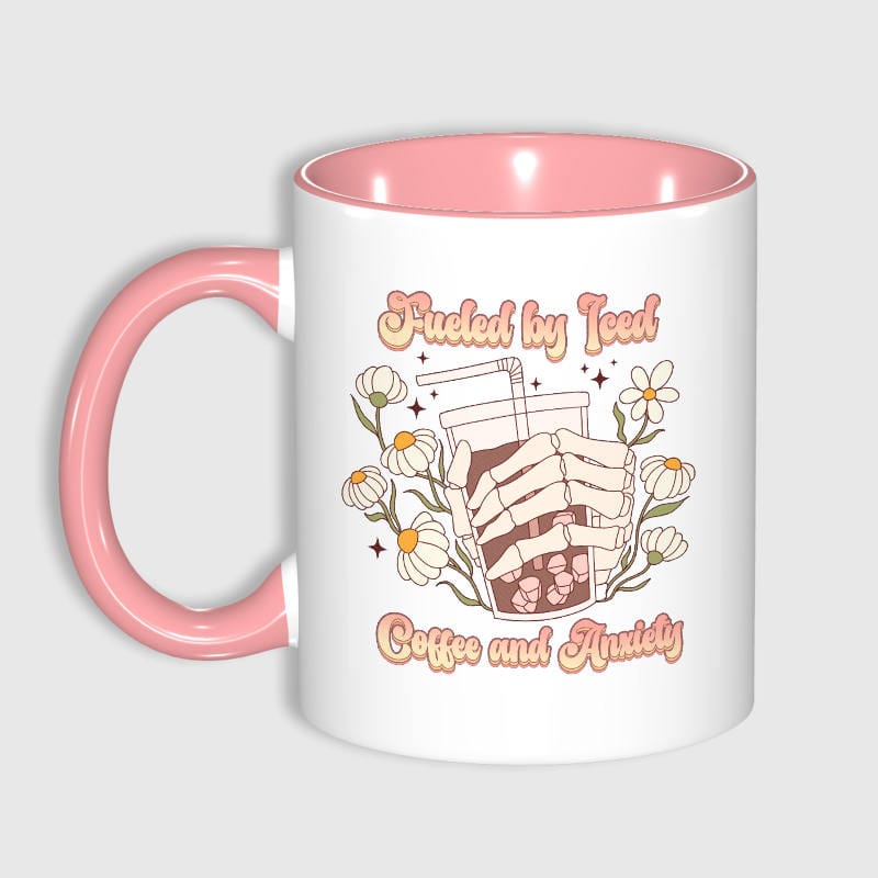 11oz Plain White Ceramic Mug with Pink Handle & Inner, Durable Daily Coffee Mug - 1
