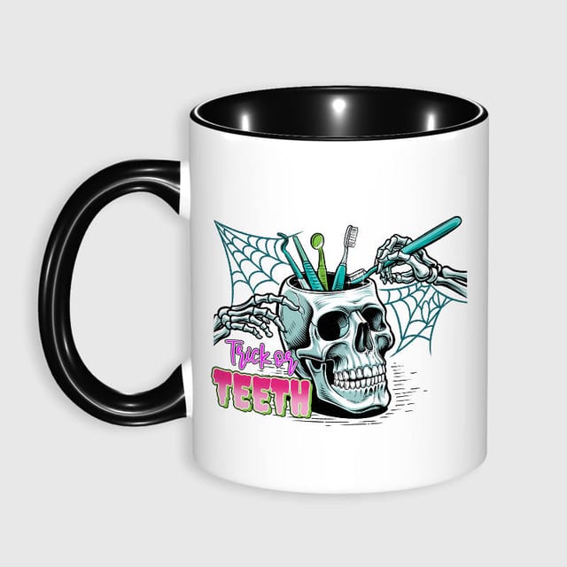 Trick or Teeth Skull 11oz Mug for Dentists Halloween Gift