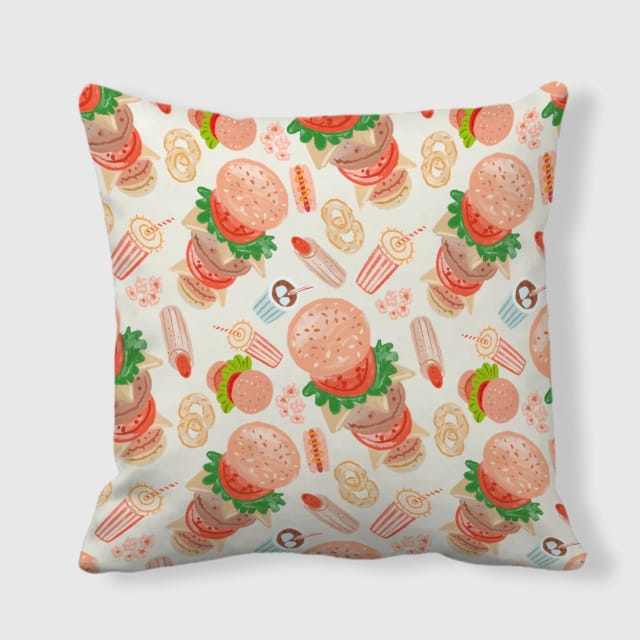 Burger Fast Food Print Throw Pillow for Food Lovers Home Decor