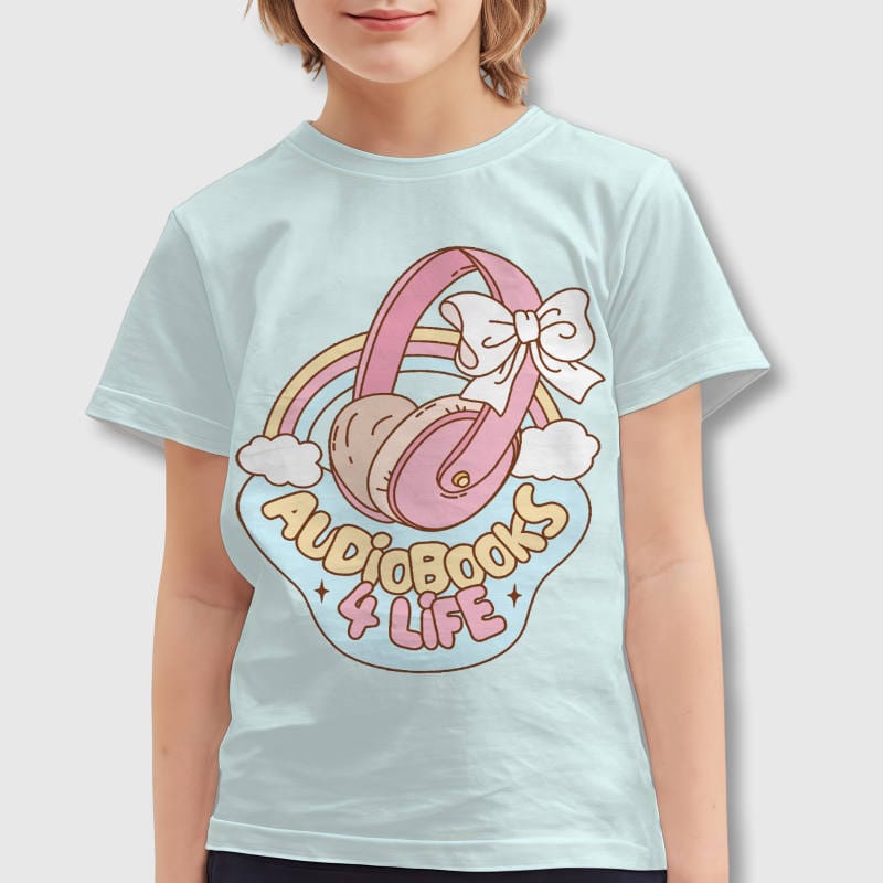 Cute Audiobook Headphone Kids T-Shirt for Back to School Gift