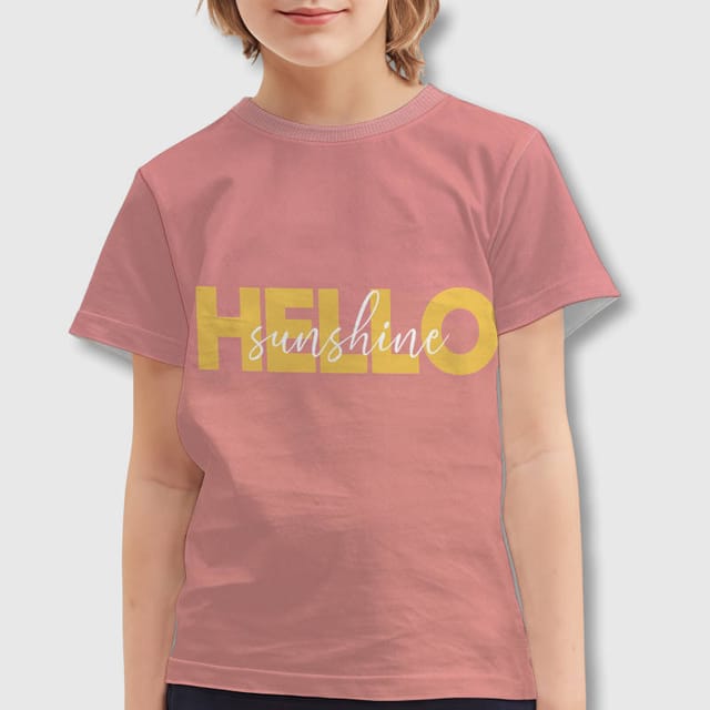 Hello Sunshine Print Kids Short Sleeve T-Shirt for Summer