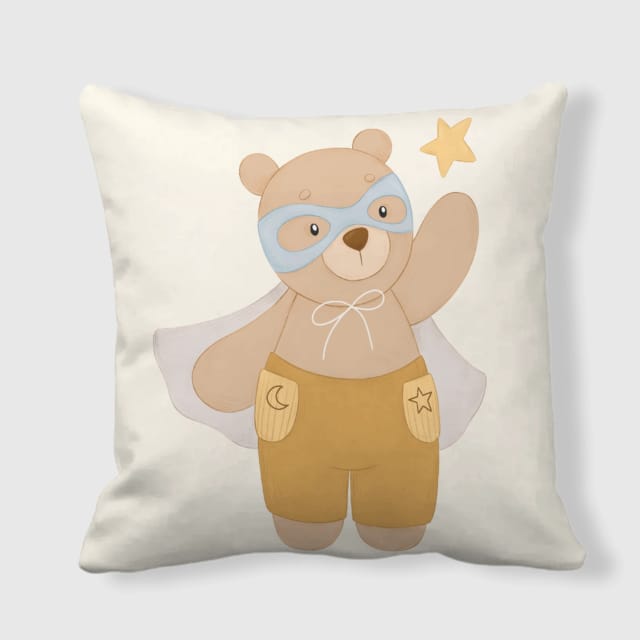 Superhero Teddy Bear Throw Pillow for Kids Nursery Decor