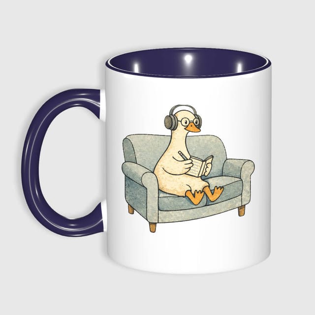 Cute Study Duck 11oz Blue Accent Mug for Book Lovers Daily Use