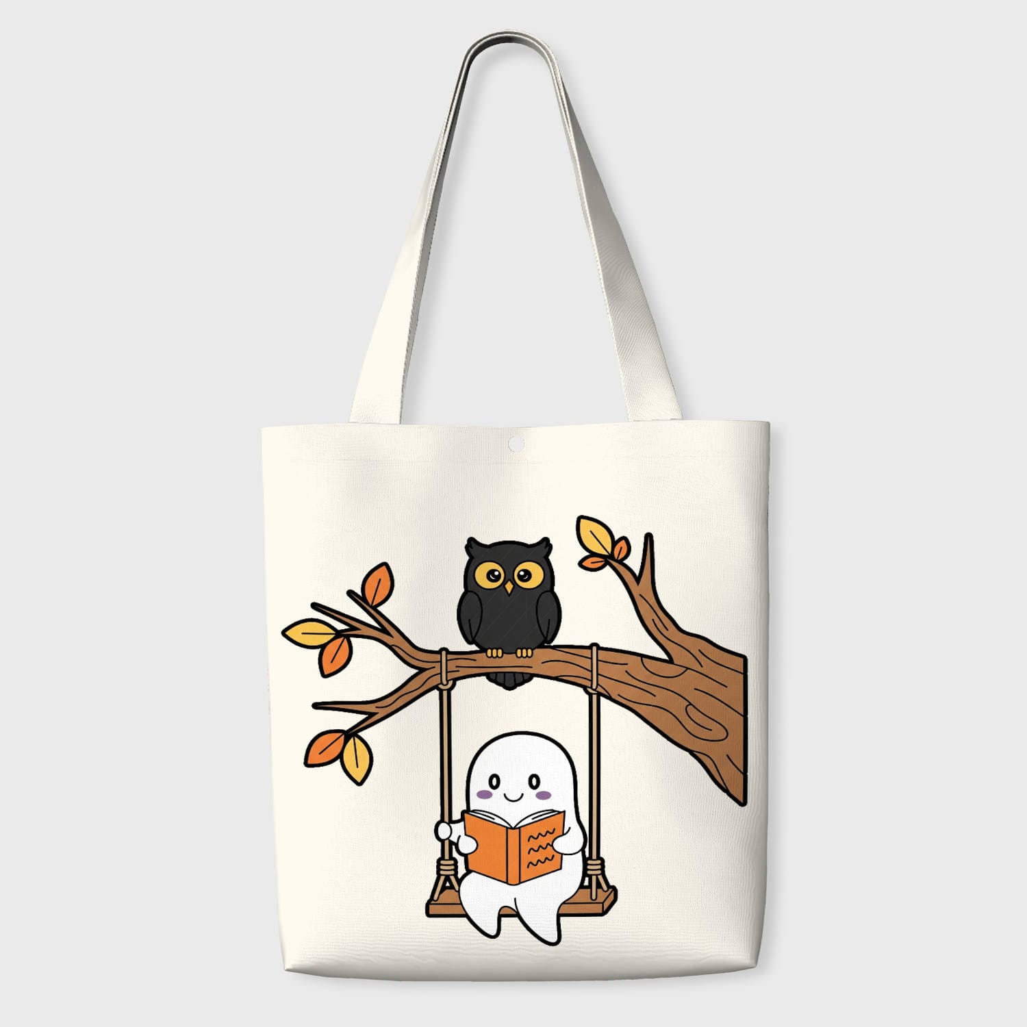 Cute Ghost Owl Tote Bag for Book Lovers Halloween Gift