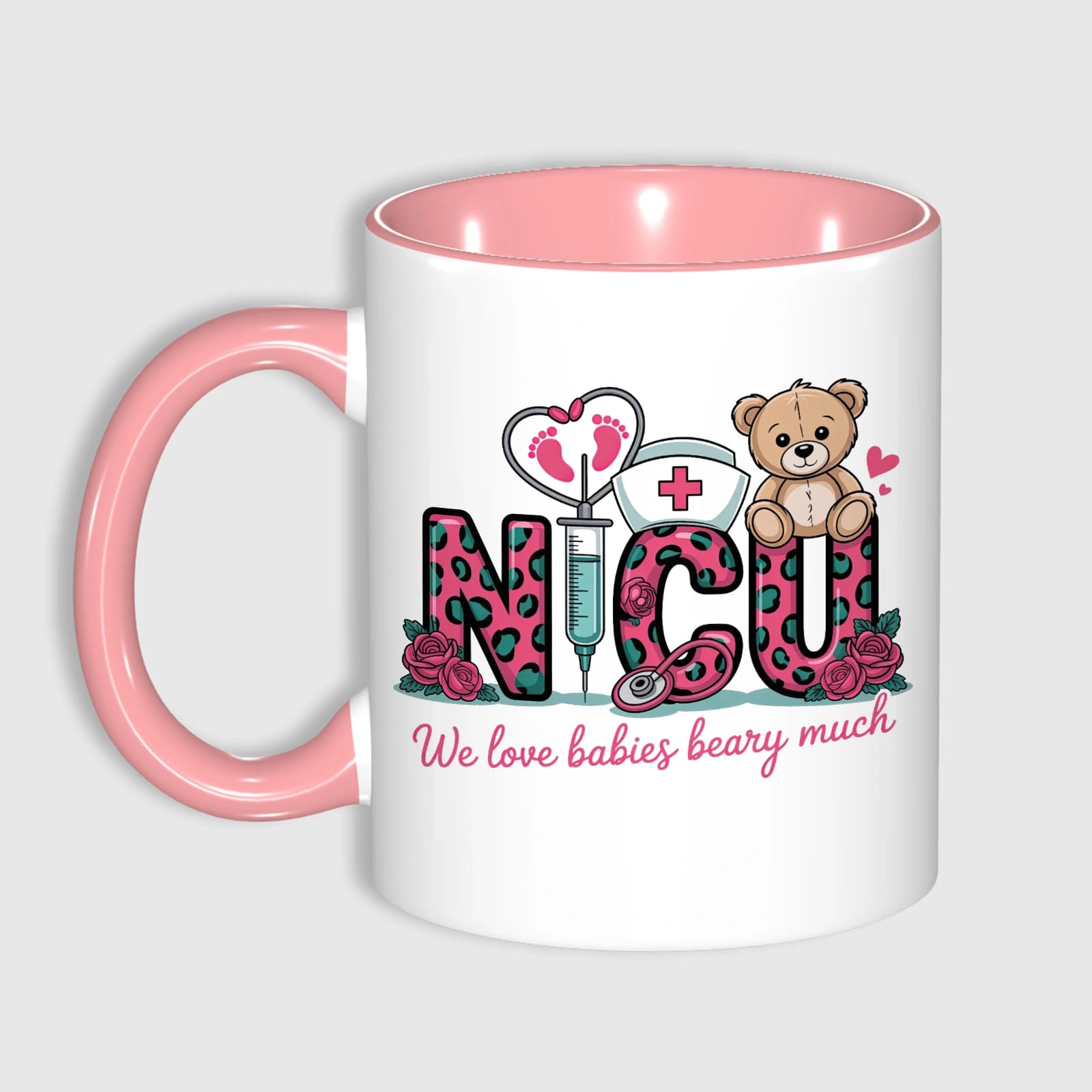 NICU Leopard Print Teddy Coffee Mug for Nurses Gift