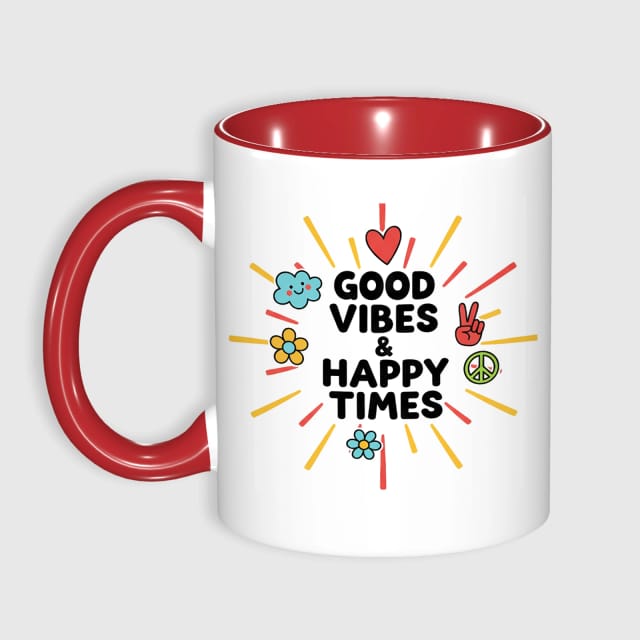 Retro Good Vibes Red Accent Coffee Mug for Daily Gifting