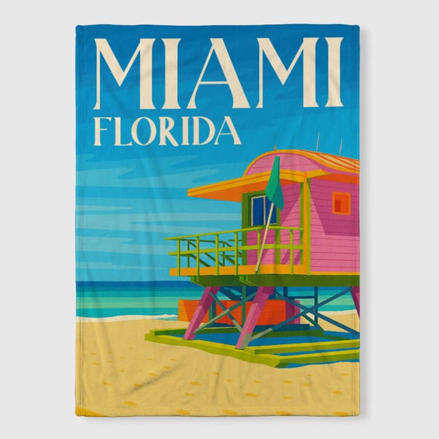 Miami Beach Fleece Blanket for Beach Lovers Summer Gift