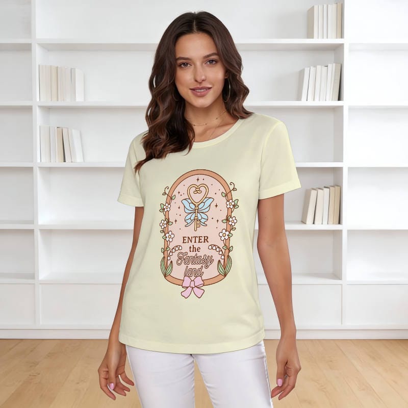 Cute Fantasy Key Floral Women's T-Shirt for Daily Wear Gift