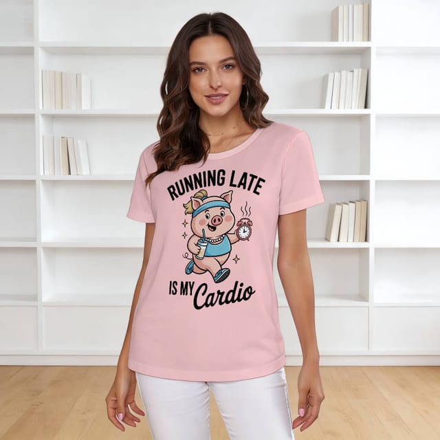 Funny Running Late Pig Print Women's T-Shirt for Casual Gift