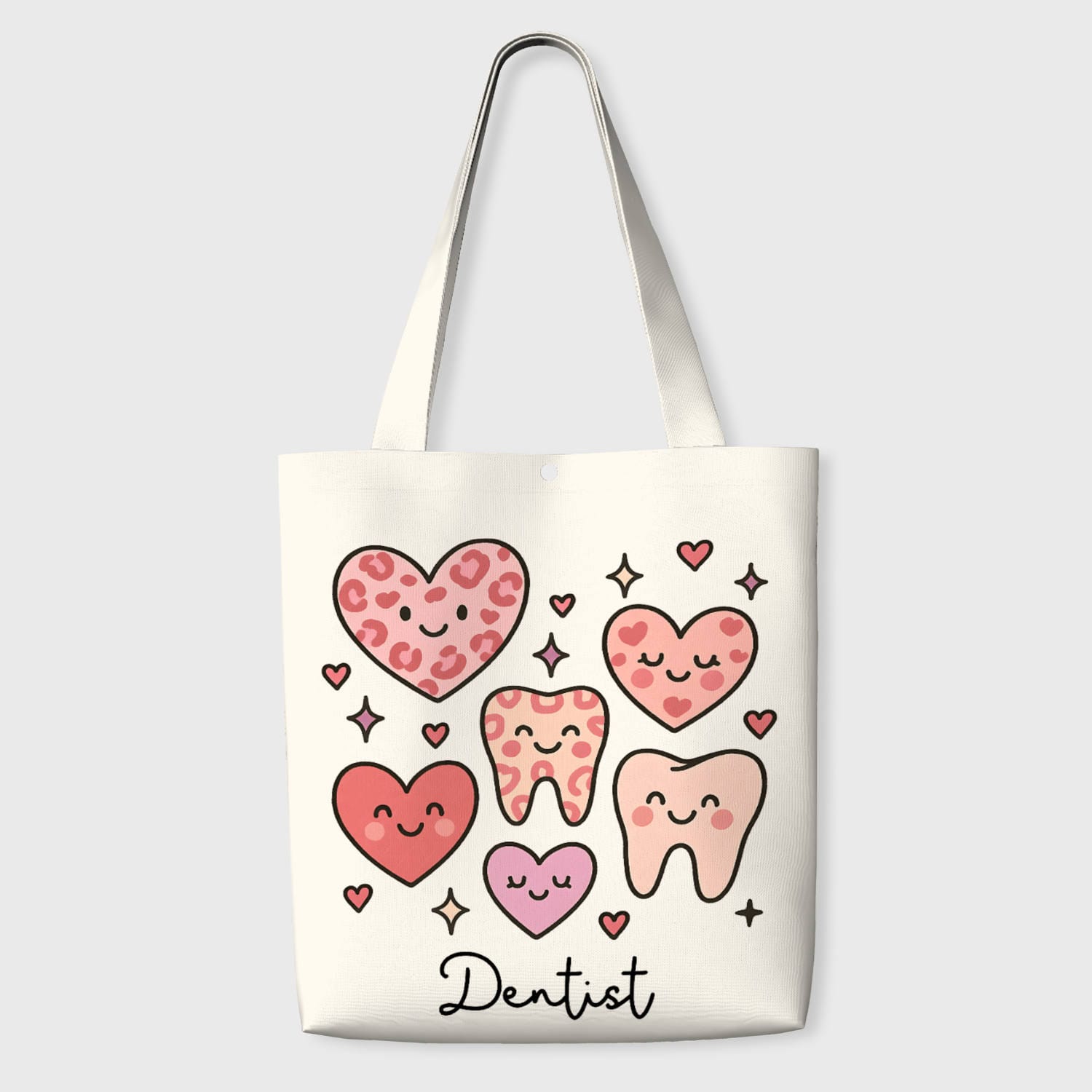Cute Heart Tooth Print Tote Bag for Dentists Gift & Daily Use