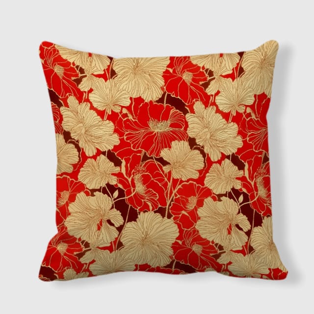 Golden Heart Blooms Satin Pillow