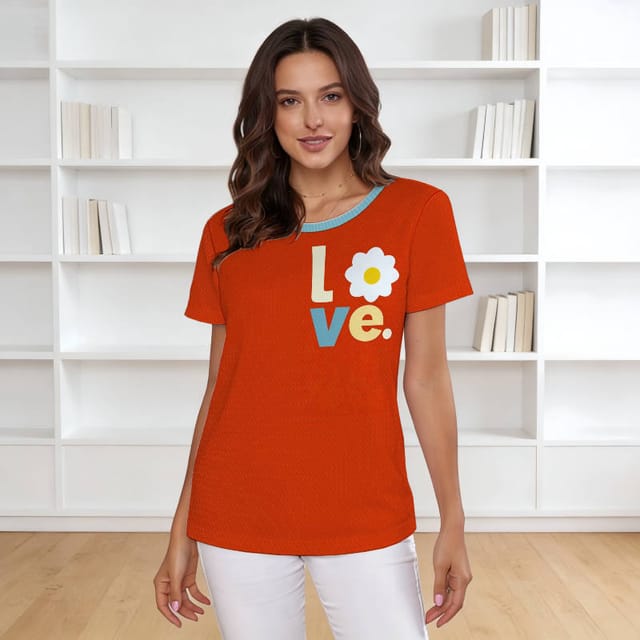 Daisy Love Print Crew Neck T-Shirt for Women Daily Wear