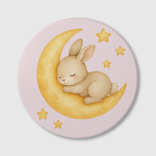 3.94in Sleeping Bunny Moon Ceramic Coaster for Pet Lovers