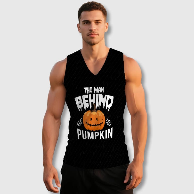 Funny Pumpkin Quote V-Neck Workout Tank for Men Halloween Gym