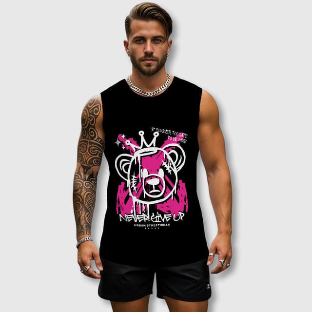 Graffiti Crown Bear Men's Tank Top for Gym Summer Gift
