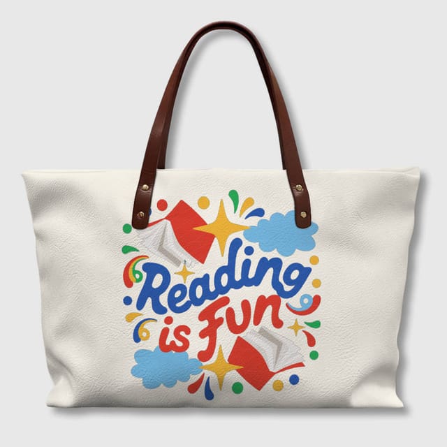 Reading is Fun PU Leather Tote Bag for Book Lovers Daily Use