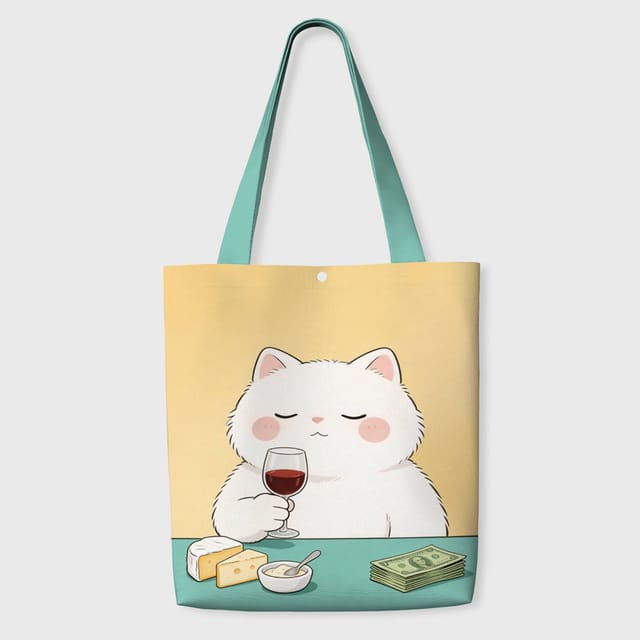 Cute Wine Cat Tote Bag for Pet Lovers Daily Use & Gift