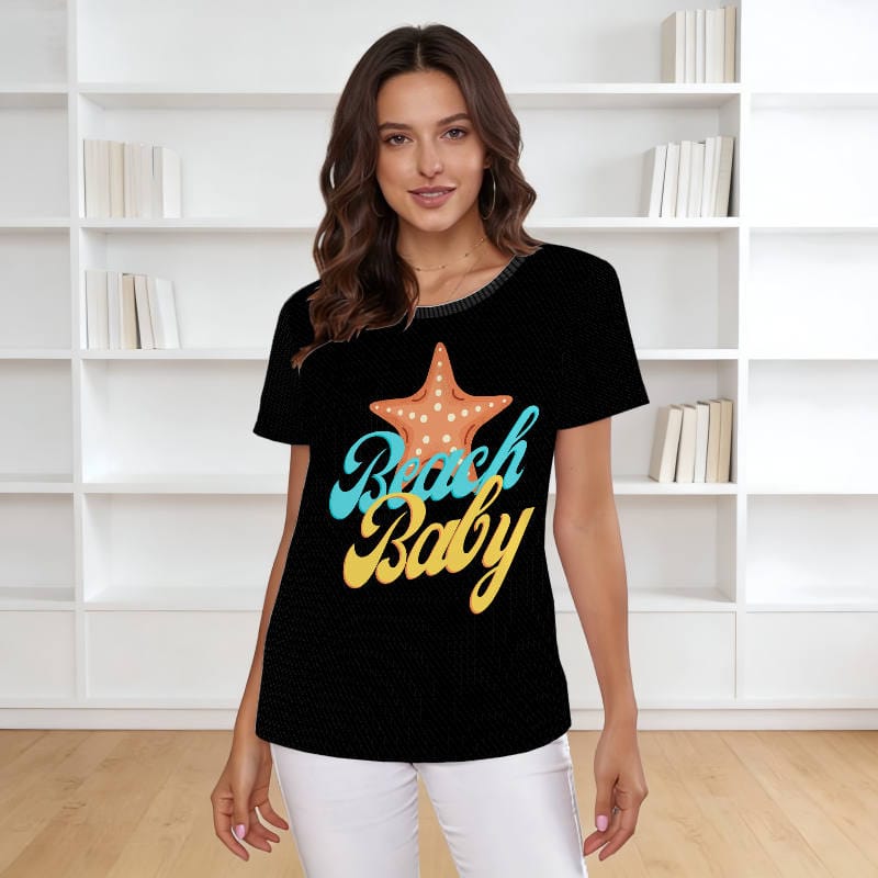 Starfish Beach Baby Ribbed T-Shirt for Women Summer Wear
