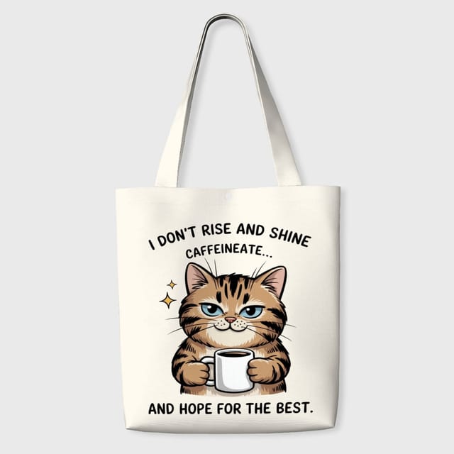 Funny Coffee Cat Tote Bag for Cat Lovers Daily Use