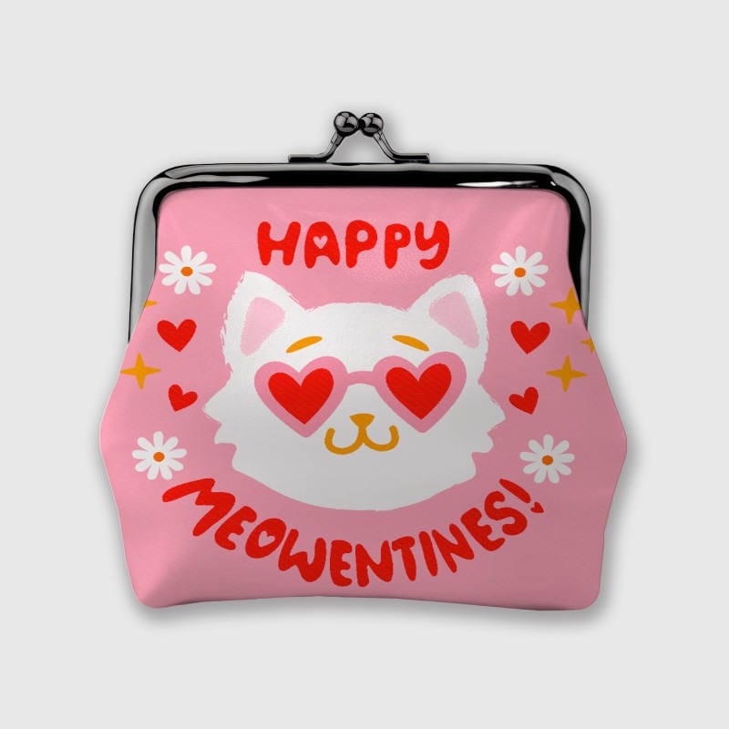 Funny Pink Cat Kiss Lock Coin Purse for Cat Lovers Valentine Gift