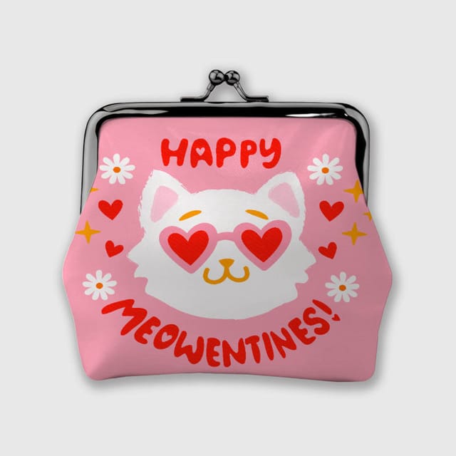 Funny Pink Cat Kiss Lock Coin Purse for Cat Lovers Valentine Gift