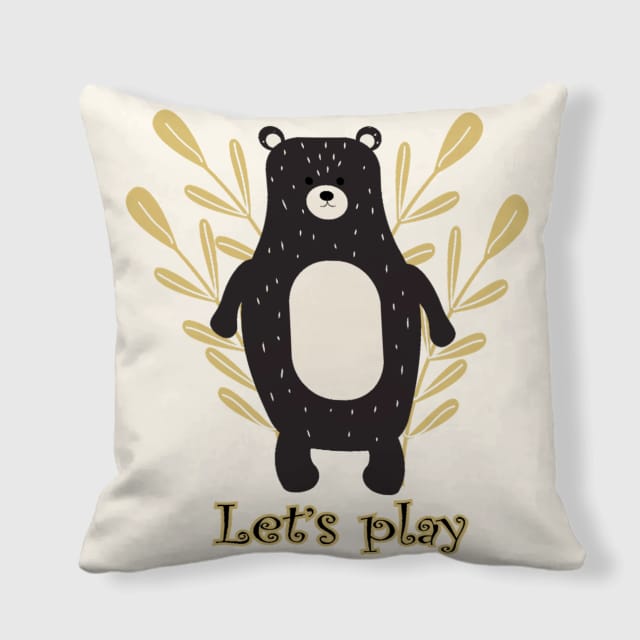 Black Bear Let's Play Throw Pillow for Kids Home Decor Gifts