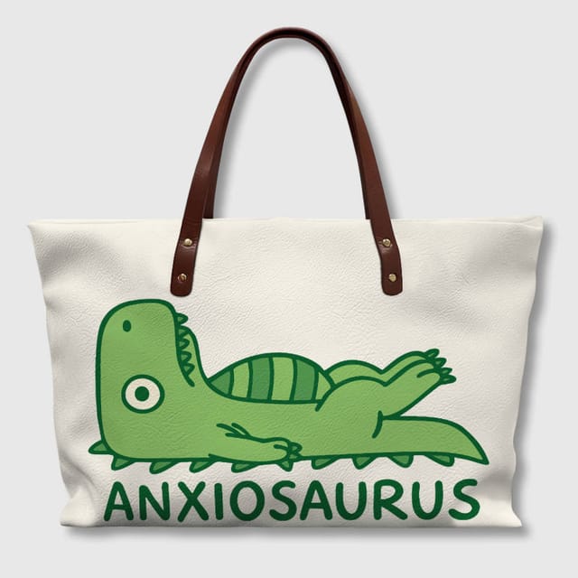 Funny Anxiosaurus Dinosaur Tote Bag for Daily Work Travel Gift