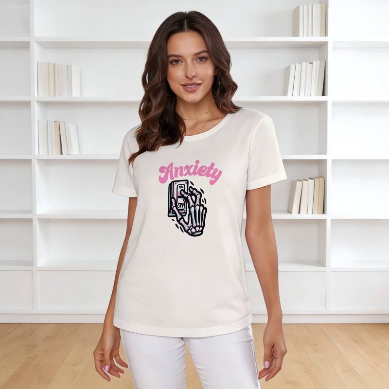 Funny Anxiety Skeleton Graphic T-Shirt for Women Daily Wear