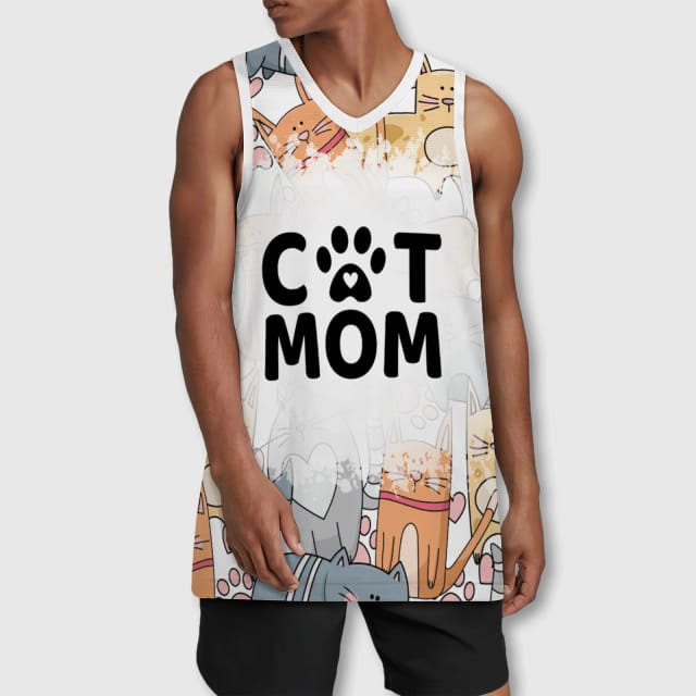 Cat Mom Graphic Basketball Tank Top for Cat Lovers Gift