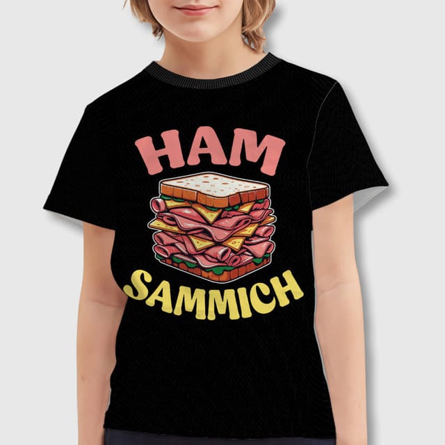 Funny Ham Sammich Kids Short Sleeve T-Shirt for Boys Girls Daily Wear