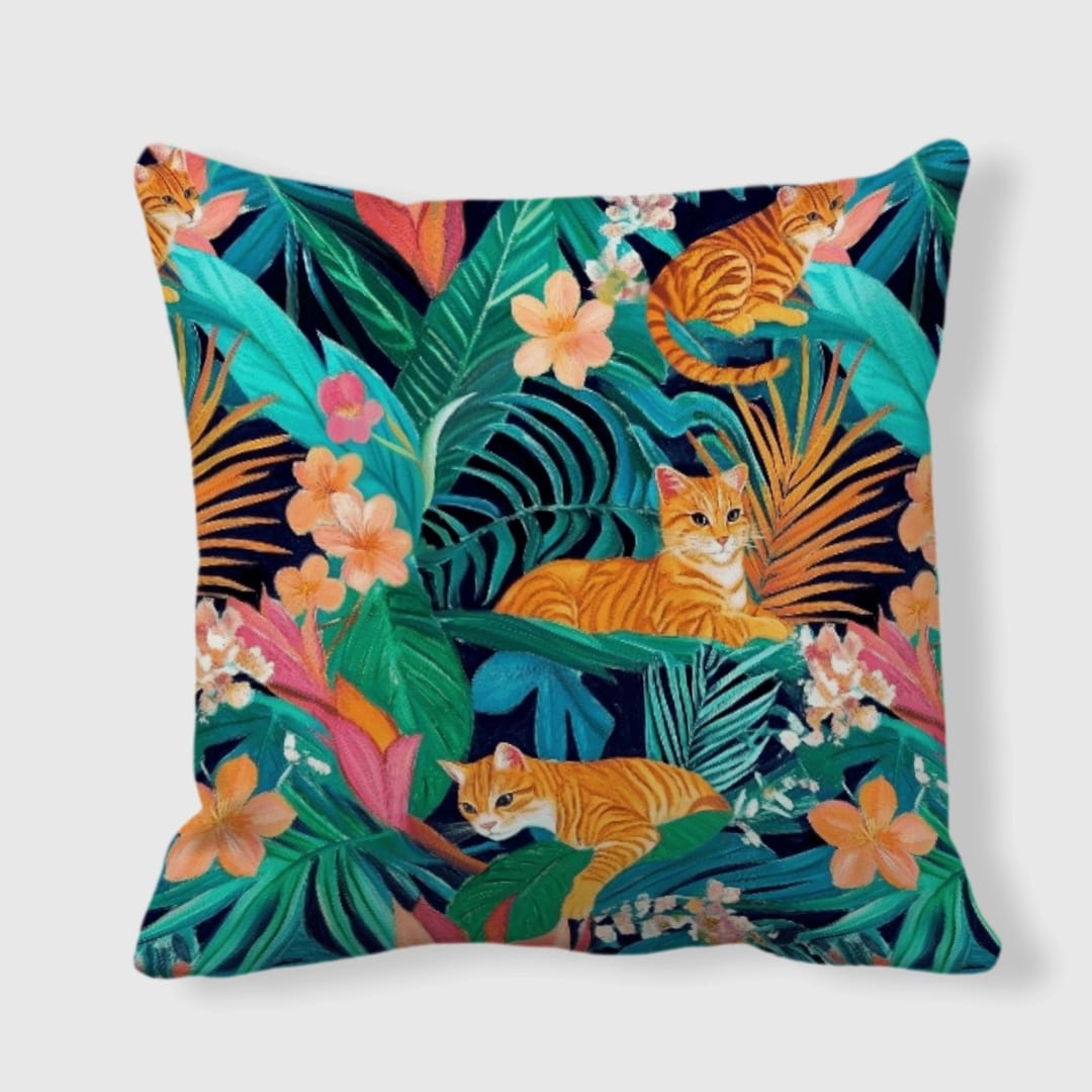 Cats in the Jungle Satin Pillow - 1