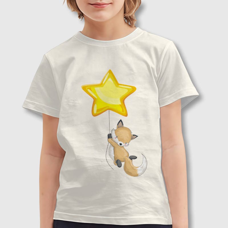 Cute Fox Star Balloon Kids T-Shirt for Birthday Daily Wear