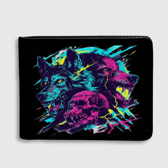Cyberpunk Wolf Skull Bifold Wallet for Gothic Fans Daily Carry