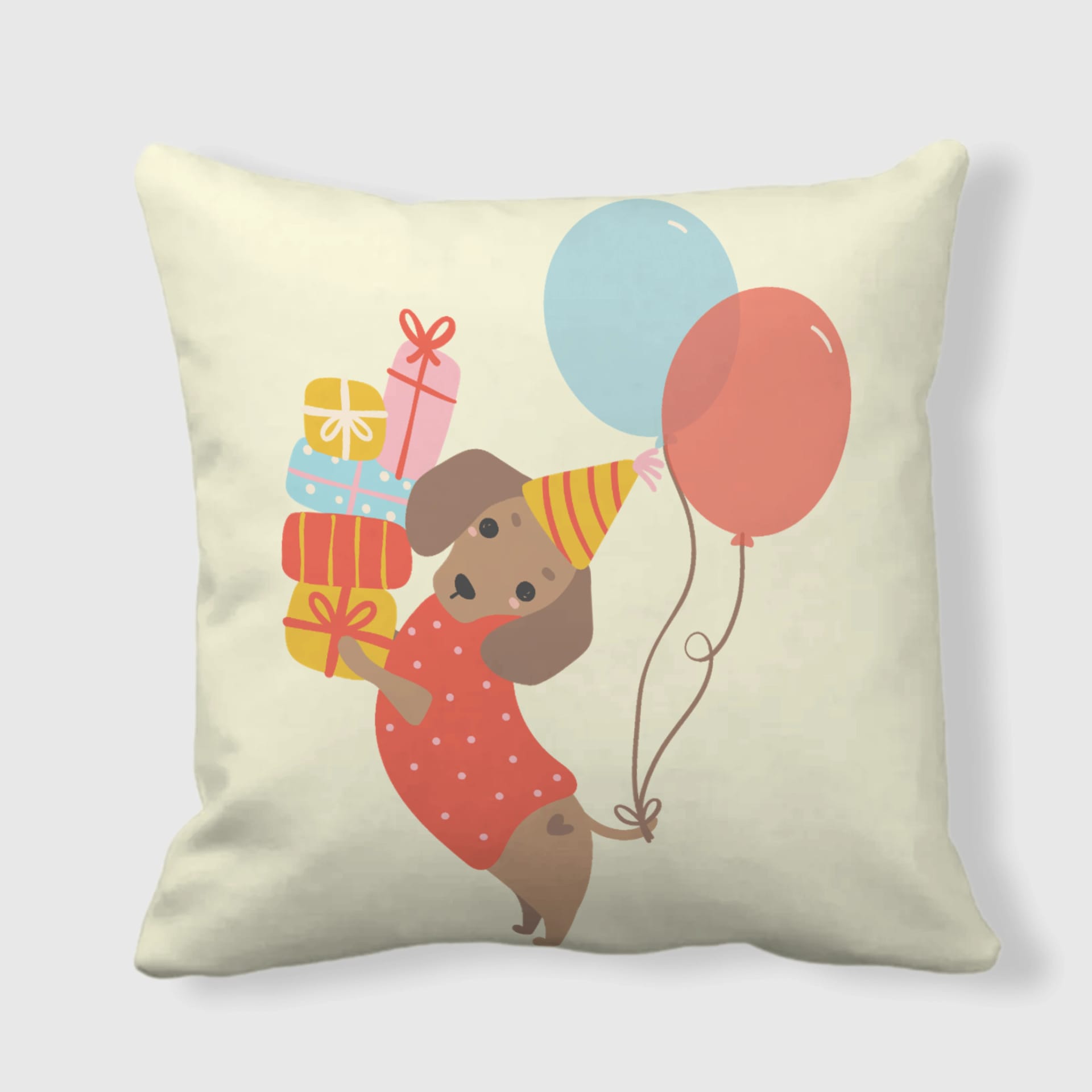 Cute Dachshund Birthday Throw Pillow for Pet Lovers Gift