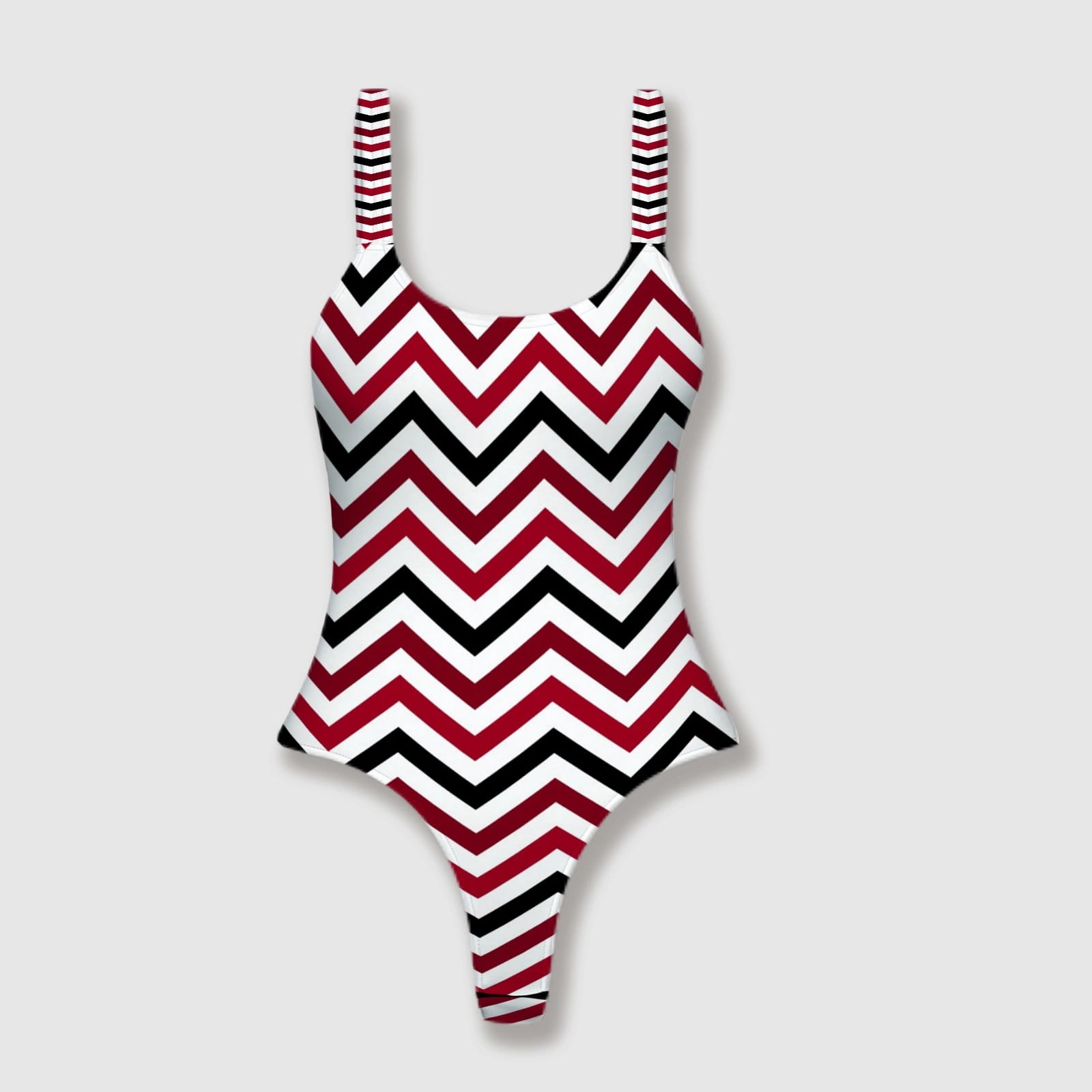 Red Black Chevron One-Piece Thong Swimsuit for Women Beach