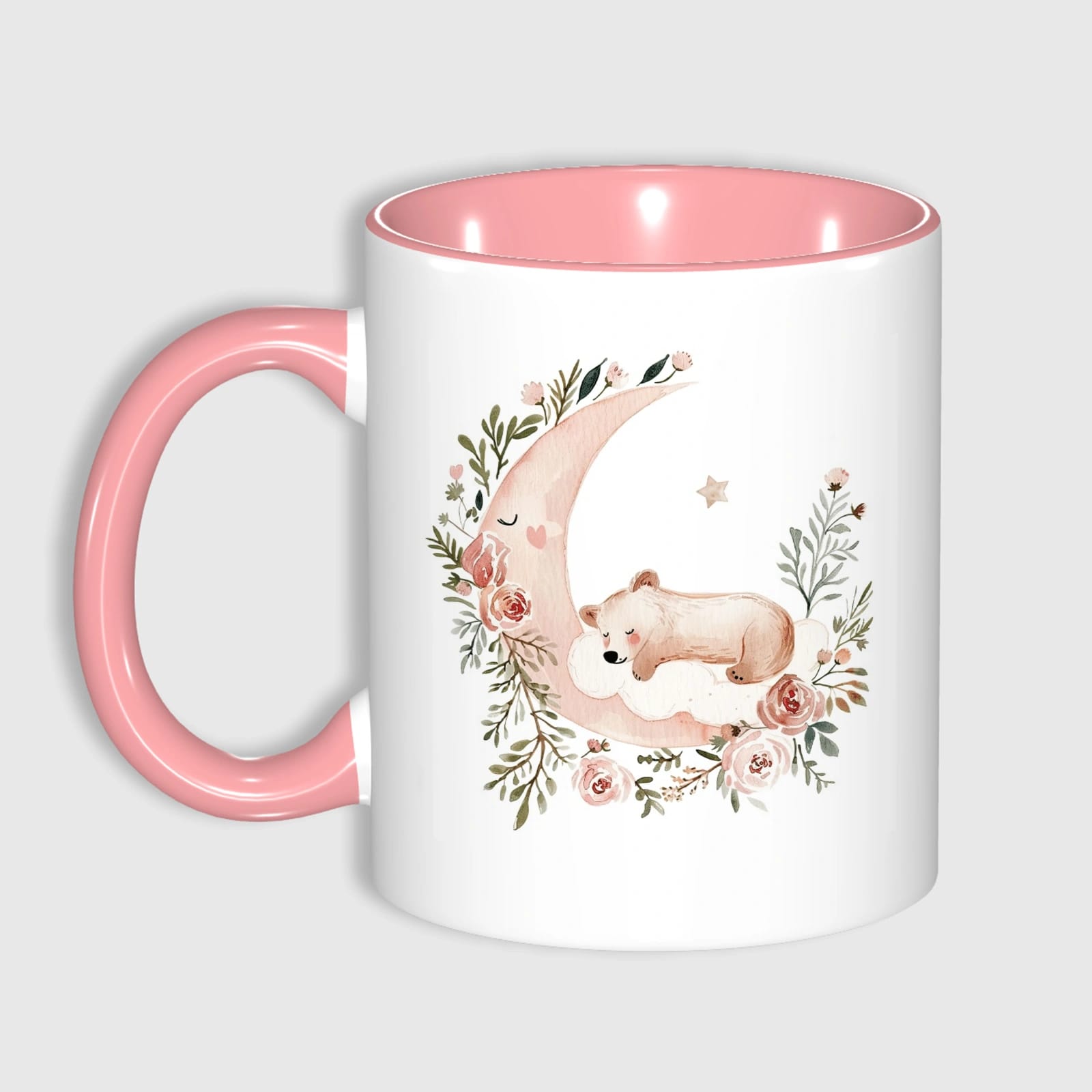 Sleeping Bear Moon Floral Ceramic Mug for Baby Shower Gift