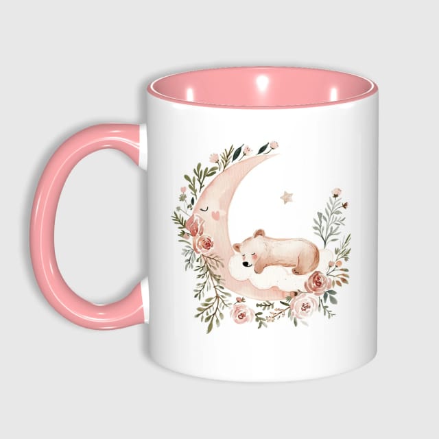 Sleeping Bear Moon Floral Ceramic Mug for Baby Shower Gift