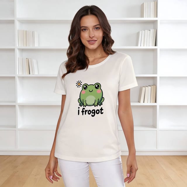 Funny I Frogot Frog Crew Neck T-Shirt for Women Daily Wear