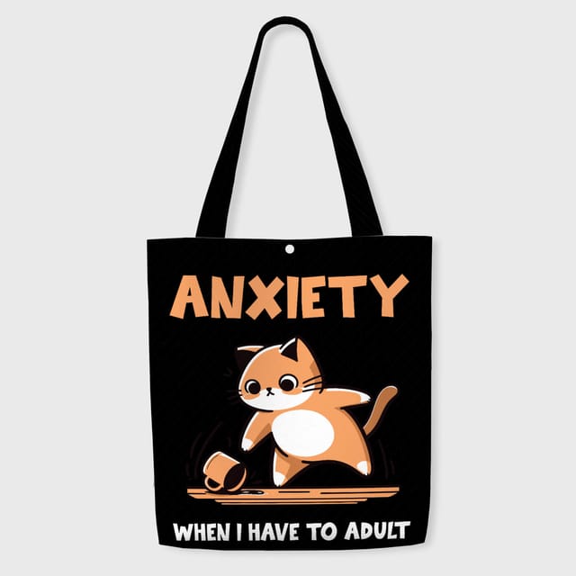 Funny Anxiety Cat Tote Bag for Cat Lovers Daily Use
