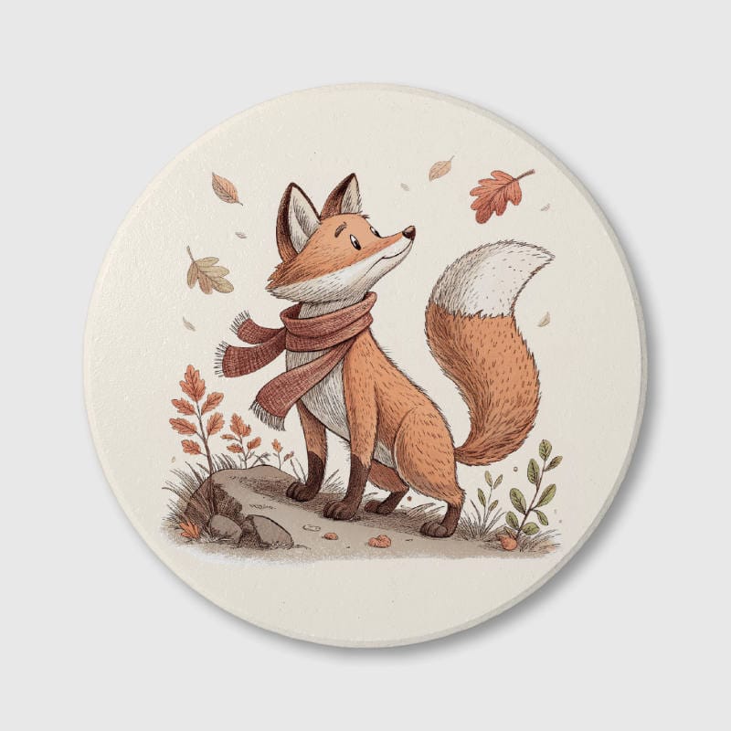 Cute Fall Fox Ceramic Coaster for Fox Lover Gift Home Use