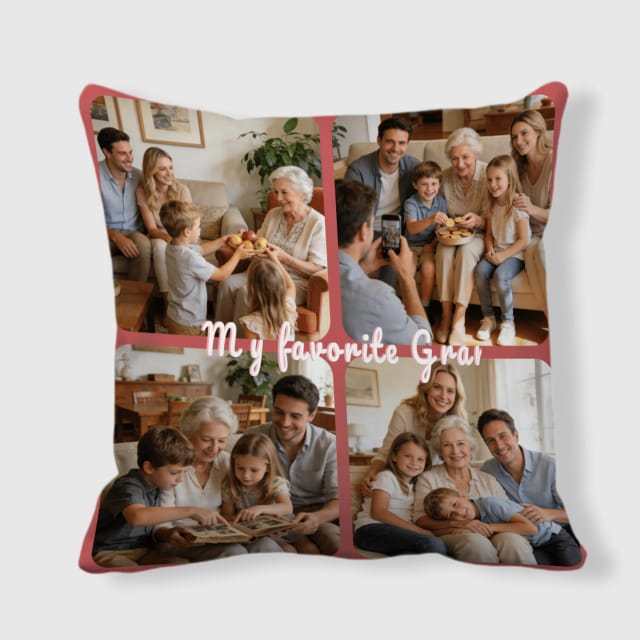 Personalized Satin Photo Throw Pillow for Grandma Grandparent Gift