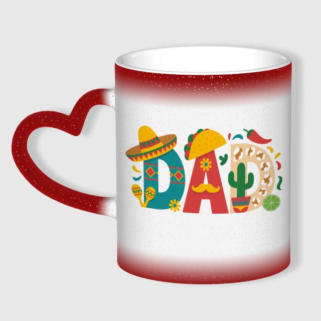 Mexican Fiesta DAD Glitter Heart Handle Mug for Dad Father's Day