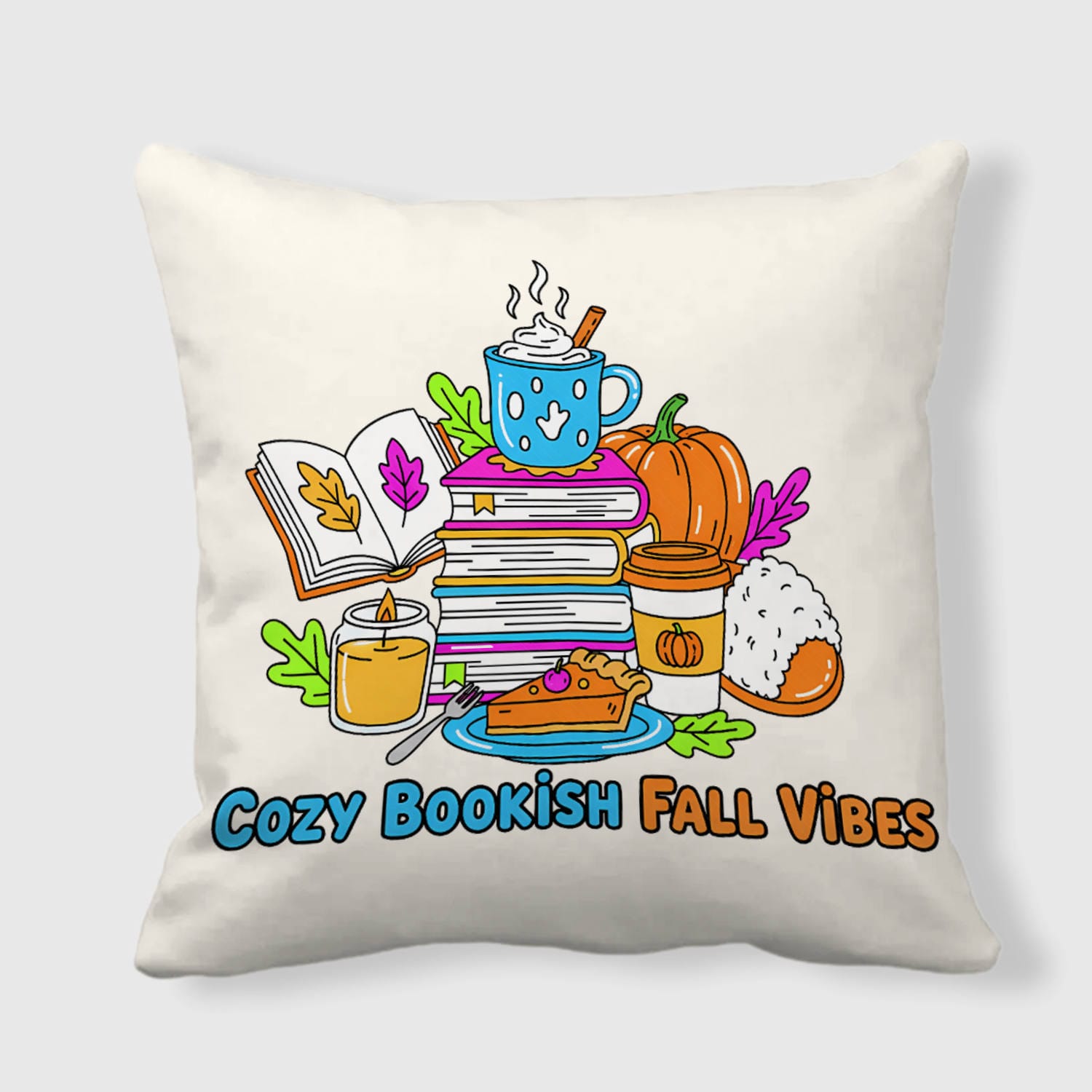 Bookish Fall Throw Pillow for Book Lovers Home Decor